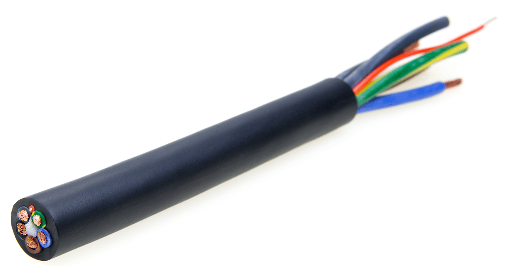 Cross section of a charging cable coated with PUR