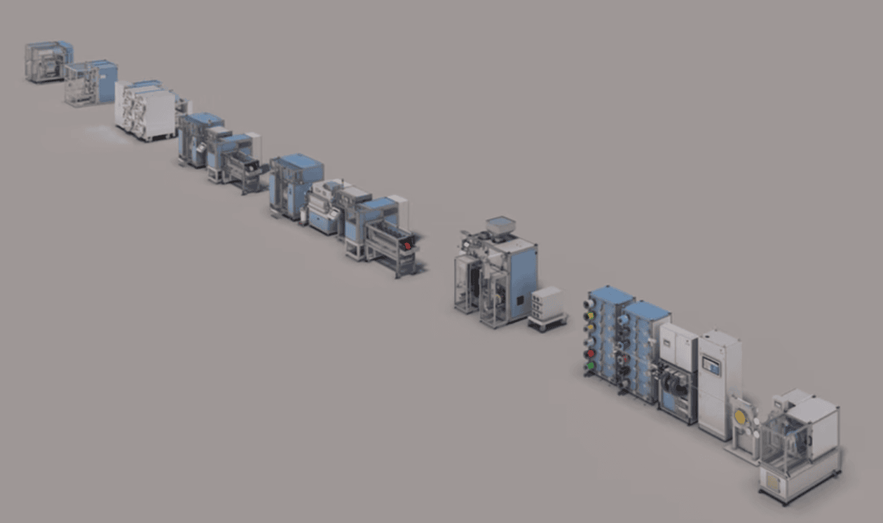 High-tech industrial machinery line for manufacturing and automation at Rosendahl Nextrom, showcasing advanced equipment for cable and wire production.